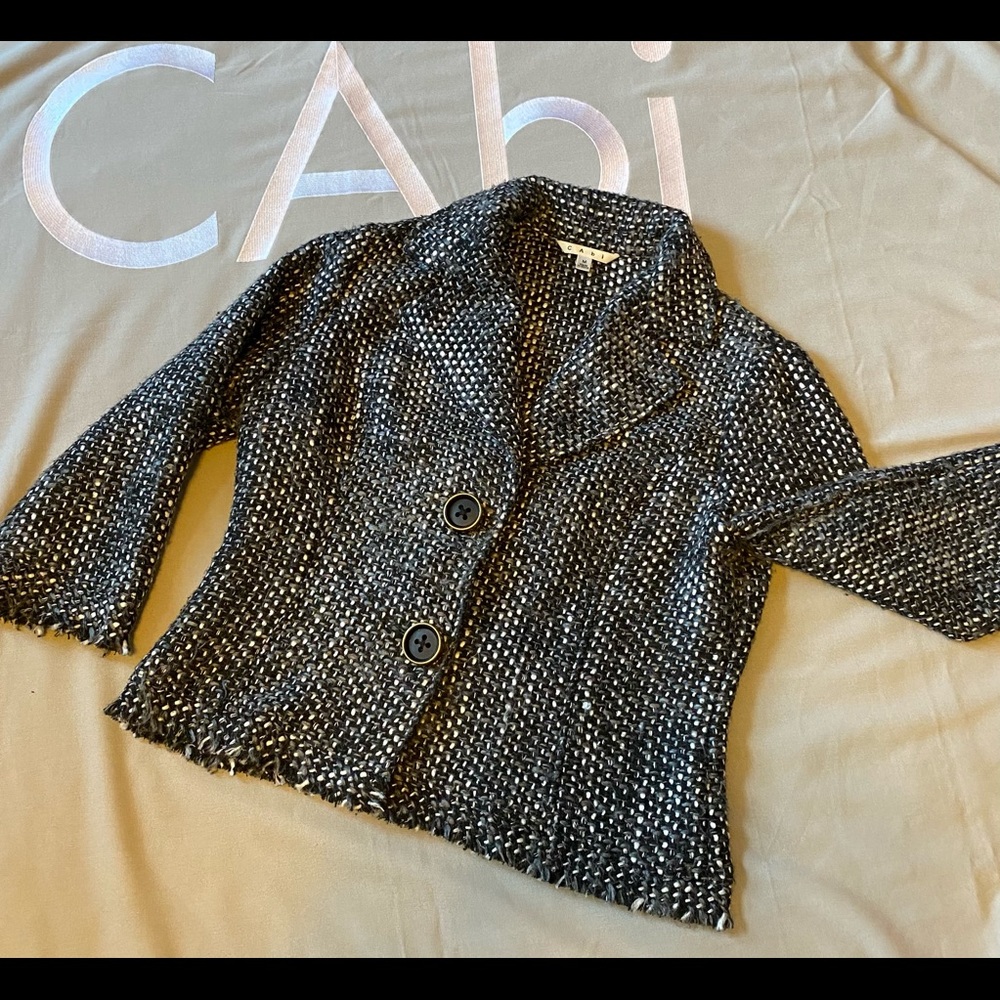 CAbi black, gray & cream woven jacket.
